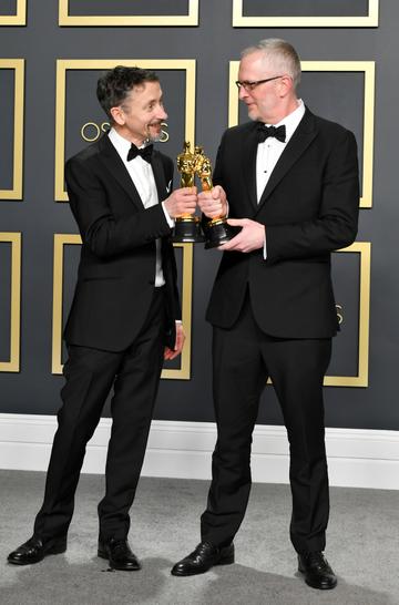 Sound editors Mark Taylor and Stuart Wilson, winners of the Sound Mixing award for “1917,”  pose in the press room during the 92nd Annual Academy Awards at Hollywood and Highland on February 09, 2020 in Hollywood, California. (Photo by Amy Sussman/Getty Images)