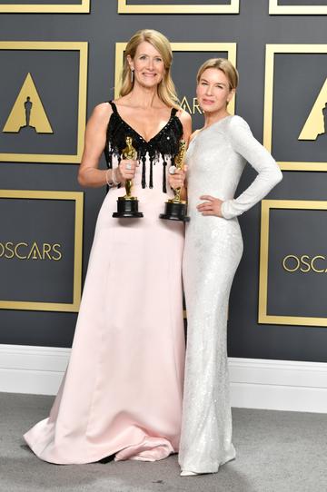 Laura Dern, winner of the Actress in a Supporting Role award for “Marriage Story,”  and Renée Zellweger, winner of the Actress in a Leading Role award for “Judy,” pose in the press room during the 92nd Annual Academy Awards at Hollywood and Highland on February 09, 2020 in Hollywood, California. (Photo by Amy Sussman/Getty Images)