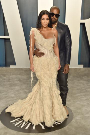 Kim Kardashian and Kanye West attend the 2020 Vanity Fair Oscar Party at Wallis Annenberg Center for the Performing Arts on February 09, 2020 in Beverly Hills, California. (Photo by David Crotty/Patrick McMullan via Getty Images)