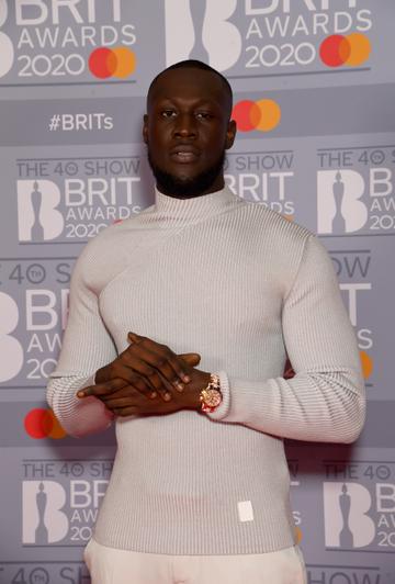 Stormzy attends The BRIT Awards 2020 at The O2 Arena on February 18, 2020 in London, England. (Photo by Dave J Hogan/Getty Images)