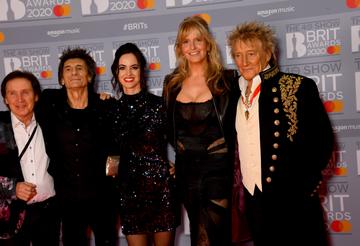 Kenny Jones, Ronnie Wood, Sally Wood, Penny Lancaster and Rod Stewart attend The BRIT Awards 2020 at The O2 Arena on February 18, 2020 in London, England. (Photo by Dave J Hogan/Getty Images)