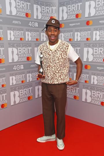 Tyler, The Creator, winner of the International Male Solo Artist award, poses in the winners room at The BRIT Awards 2020 at The O2 Arena on February 18, 2020 in London, England.  (Photo by David M. Benett/Dave Benett/Getty Images)