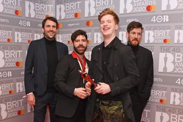 (L to R) Jimmy Smith, Yannis Philippakis, Jack Bevan and Edwin Congreave of Foals, winners of the Group Of The Year award, pose in the winners room at The BRIT Awards 2020 at The O2 Arena on February 18, 2020 in London, England.  (Photo by David M. Benett/Dave Benett/Getty Images)