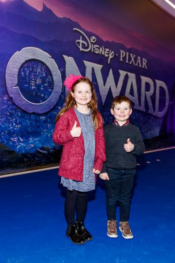 Cara (6) and Ted Clinton (4) from Meath pictured at the special preview screening of Disney Pixar's Onwards in the Odeon Point Village. 
Picture: Andres Poveda

