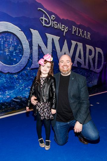 Olivia (6) and Philip Magee pictured at the special preview screening of Disney Pixar's Onwards in the Odeon Point Village. 
Picture: Andres Poveda

