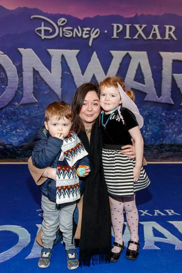 Bobby (3) Martha (5) and Catriona Murphy from Malahide pictured at the special preview screening of Disney Pixar's Onwards in the Odeon Point Village. 
Picture: Andres Poveda
