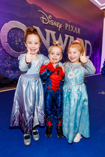 Amelia (5) and Jack O'Connor (3) and Lilly Hanney (5) from St Margaret's pictured at the special preview screening of Disney Pixar's Onwards in the Odeon Point Village. 
Picture: Andres Poveda
