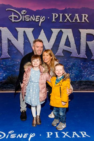 Brian Roach and Lisa Roach with Lexie (5) and Alex (3) pictured at the special preview screening of Disney Pixar's Onwards in the Odeon Point Village. 
Picture: Andres Poveda
