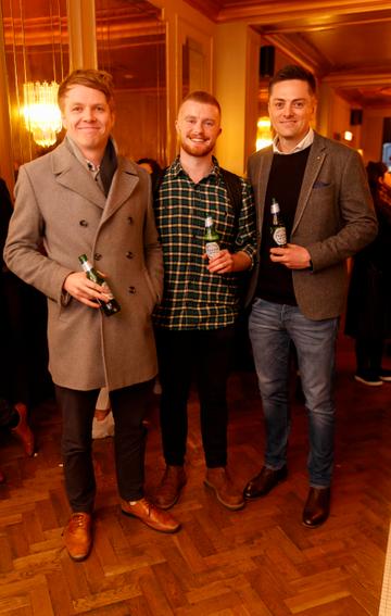 Kieran Farmer,. Mike Lordan and Colm McGough at the launch of Cinema di Peroni, celebrating Italy in the movies, and the latest addition to its portfolio Peroni Libera 0.0%. Cinema di Peroni Dublin took place at The Stella Cinema in Rathmines, screening the award nominated The Talented Mr. Ripley. Picture: Andres Poveda