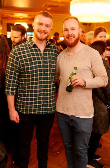 Mike Lordan and Charlie O'Regan at the launch of Cinema di Peroni, celebrating Italy in the movies, and the latest addition to its portfolio Peroni Libera 0.0%. Cinema di Peroni Dublin took place at The Stella Cinema in Rathmines, screening the award nominated The Talented Mr. Ripley. Picture: Andres Poveda