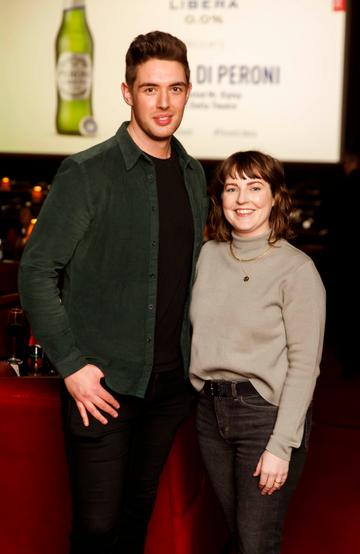 Peter Lynch and Natasha Finnegan at the launch of Cinema di Peroni, celebrating Italy in the movies, and the latest addition to its portfolio Peroni Libera 0.0%. Cinema di Peroni Dublin took place at The Stella Cinema in Rathmines, screening the award nominated The Talented Mr. Ripley. Picture: Andres Poveda