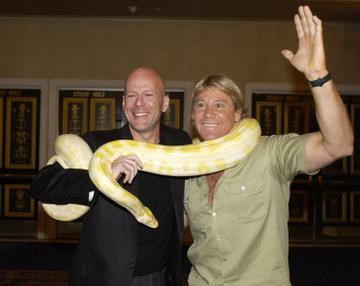 2002: Bruce Willis and Steve Irwin, The Crocodile Hunter (Photo by Denise Truscello/WireImage)