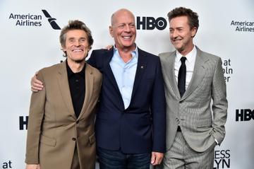 2018: Co-stars Willem Dafoe, Bruce Willis, and Edward Norton attend the "Motherless Brooklyn" Arrivals during the 57th New York Film Festival on October 11, 2019 in New York City. (Photo by Theo Wargo/Getty Images for Film at Lincoln Center)