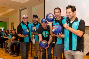 2017: Eric Stonestreet, Jason Sudeikis, David Koechner, Rob Riggle and Paul Rudd attend the 2017 Big Slick Celebrity Bowling at Pinstripes during the Big Slick Celebrity Weekend benefiting Children's Mercy Hospital of Kansas City on June 24, 2017 in Kansas City, Missouri. (Photo by Kyle Rivas/Getty Images)