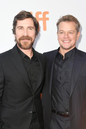 2019:  (L-R) Christian Bale and Matt Damon attend the "Ford v Ferrari" premiere during the 2019 Toronto International Film Festival at Roy Thomson Hall on September 09, 2019 in Toronto, Canada. (Photo by Frazer Harrison/Getty Images)