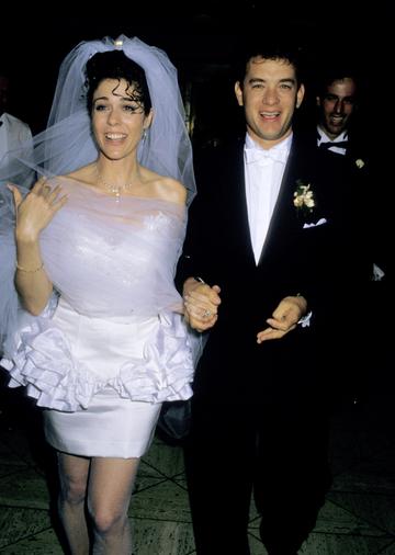 1988: Rita Wilson and Tom Hanks during Tom Hanks and Rita Wilson Wedding Reception at Rex's, California, United States. (Photo by Ron Galella/Ron Galella Collection via Getty Images)