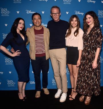 Kat Dennings, Randall Park, Paul Bettany, Elizabeth Olsen, and Kathryn Hahn of 'WandaVision' pictured at the Disney+ Showcase at Disney’s D23 EXPO 2019. (Photo by Alberto E. Rodriguez/Getty Images for Disney)