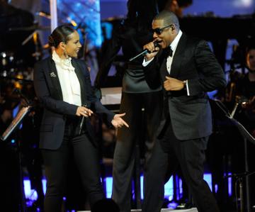 2012: Alicia Keys and Jay-Z perform at Carnegie Hall to Benefit the United Way of New York City and the Shawn Carter Foundation on February 7, 2012 in New York City.  (Photo by Kevin Mazur/WireImage)