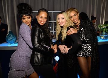 2015:  Rihanna, Alicia Keys, Madonna and Beyonce attend the Tidal launch event #TIDALforALL at Skylight at Moynihan Station on March 30, 2015 in New York City.  (Photo by Kevin Mazur/Getty Images For Roc Nation)