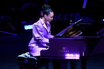 2020: Alicia Keys performs during The Celebration of Life for Kobe & Gianna Bryant at Staples Center on February 24, 2020 in Los Angeles, California. (Photo by Kevork Djansezian/Getty Images)