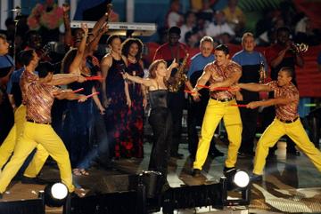 31 Jan 1999:  Gloria Estefan performing during the half time special of the Super Bowl XXXIII Game between the Denver Broncos and the Atlanta Falcons at the Pro Player Stadium in Miami, Florida. The Broncos defeated the Falcons 34-19.

Image: Getty Images