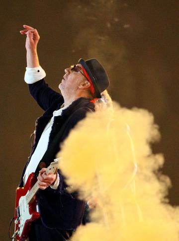 Musician Pete Townshend of The Who performs at halftime of Super Bowl XLIV between the Indianapolis Colts and the New Orleans Saints on February 7, 2010 at Sun Life Stadium in Miami Gardens, Florida.  (Photo by Win McNamee/Getty Images)