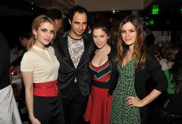 2010:  Emma Roberts (wearing Z SPOKE), Zac Posen, Anna Kendrick (wearing Z SPOKE), and Rachel Bilson at the launch of Z SPOKE by Zac Posen hosted by Saks Fifth Avenue at Mr Chow on February 27, 2010 in Beverly Hills, California.  (Photo by John Shearer/WireImage)