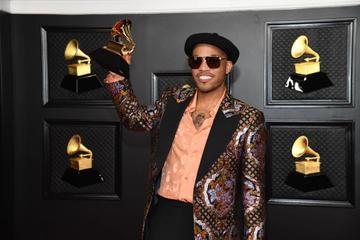 Anderson .Paak poses with the Grammy for Best Melodic Rap Performance in the media room during the 63rd Annual GRAMMY Awards at Los Angeles Convention Center on March 14, 2021 in Los Angeles, California. (Photo by Kevin Mazur/Getty Images for The Recording Academy )