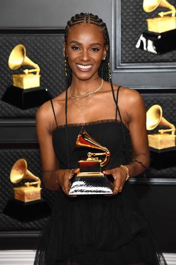 Tiara Thomas, winner of the Song of the Year award for 'I Can't Breathe,’ poses in the media room during the 63rd Annual GRAMMY Awards at Los Angeles Convention Center on March 14, 2021 in Los Angeles, California. (Photo by Kevin Mazur/Getty Images for The Recording Academy )