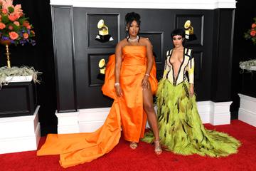 (L-R) Megan Thee Stallion and Doja Cat attend the 63rd Annual GRAMMY Awards at Los Angeles Convention Center on March 14, 2021 in Los Angeles, California. (Photo by Kevin Mazur/Getty Images for The Recording Academy )