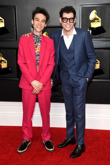 (L-R) Jacob Collier and Ben Bloomberg attend the 63rd Annual GRAMMY Awards at Los Angeles Convention Center on March 14, 2021 in Los Angeles, California. (Photo by Kevin Mazur/Getty Images for The Recording Academy )