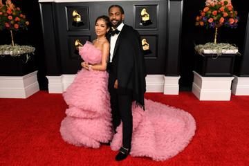 (L-R) Jhené Aiko and Big Sean attend the 63rd Annual GRAMMY Awards at Los Angeles Convention Center on March 14, 2021 in Los Angeles, California. (Photo by Kevin Mazur/Getty Images for The Recording Academy )