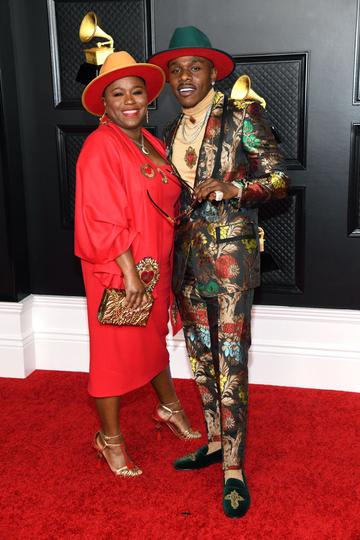 DaBaby (R) and his mother attend the 63rd Annual GRAMMY Awards at Los Angeles Convention Center on March 14, 2021 in Los Angeles, California. (Photo by Kevin Mazur/Getty Images for The Recording Academy )