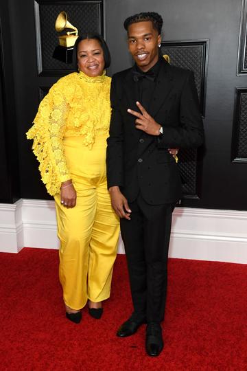 (L-R) Lashawn Jones and Lil Baby attend the 63rd Annual GRAMMY Awards at Los Angeles Convention Center on March 14, 2021 in Los Angeles, California. (Photo by Kevin Mazur/Getty Images for The Recording Academy )
