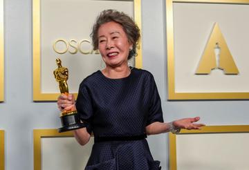 Yuh-Jung Youn, winner of Best Actress in a Supporting Role for "Minari," poses in the press room at the Oscars on Sunday, April 25, 2021, at Union Station in Los Angeles. (Photo by Chris Pizzello-Pool/Getty Images)