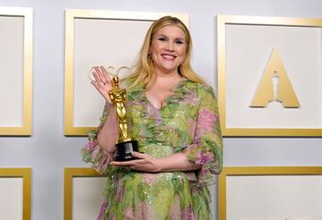 Emerald Fennell, winner of Best Original Screenplay for "Promising Young Woman," poses in the press room at the Oscars on Sunday, April 25, 2021, at Union Station in Los Angeles. (Photo by Chris Pizzello-Pool/Getty Images)