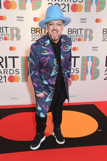 Boy George arrives at The BRIT Awards 2021 at The O2 Arena on May 11, 2021 in London, England.  (Photo by David M. Benett/Dave Benett/Getty Images)
