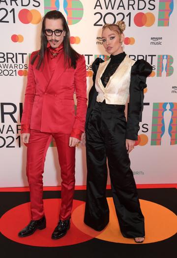 Joshua Kane and Roxy Horner arrive at The BRIT Awards 2021 at The O2 Arena on May 11, 2021 in London, England.  (Photo by David M. Benett/Dave Benett/Getty Images)
