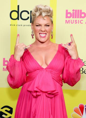 P!nk poses backstage for the 2021 Billboard Music Awards, broadcast on May 23, 2021 at Microsoft Theater in Los Angeles, California. (Photo by Rich Fury/Getty Images for dcp)