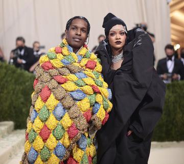 NEW YORK, NEW YORK - SEPTEMBER 13: ASAP Rocky and Rihanna attend The 2021 Met Gala Celebrating In America: A Lexicon Of Fashion at Metropolitan Museum of Art on September 13, 2021 in New York City. (Photo by Dimitrios Kambouris/Getty Images for The Met Museum/Vogue )