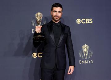 LOS ANGELES, CALIFORNIA - SEPTEMBER 19: Brett Goldstein, winner of Outstanding Supporting Actor in a Comedy Series for 'Ted Lasso,' poses in the press room during the 73rd Primetime Emmy Awards at L.A. LIVE on September 19, 2021 in Los Angeles, California. (Photo by Rich Fury/Getty Images)