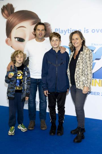 Debbie O'Donnell with husband Johnny Carroll and sons Sam (8) and Marcus (3) pictured at a special preview screening of The Boss Baby 2: Family Business at Odeon Point Square, Dublin. Picture Andres Poveda