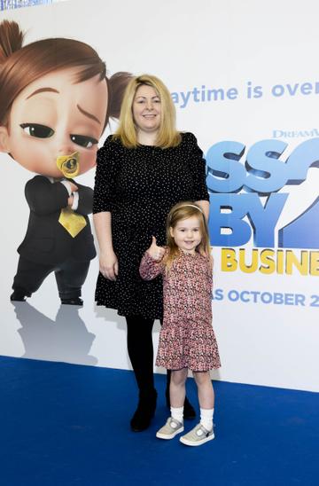 Trina Mara with Anna Brennan (4) pictured at a special preview screening of The Boss Baby 2: Family Business at Odeon Point Square, Dublin. Picture Andres Poveda