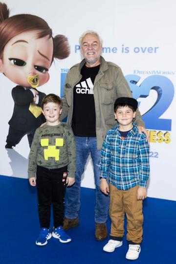 Conrad Jones and Copper Jones (8) and Liam Clancy (7) pictured at a special preview screening of The Boss Baby 2: Family Business at Odeon Point Square, Dublin. Picture Andres Poveda