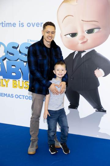 Richard Hawley and Fintan Hawley (5) from Baldoyle pictured at a special preview screening of The Boss Baby 2: Family Business at Odeon Point Square, Dublin. Picture Andres Poveda
