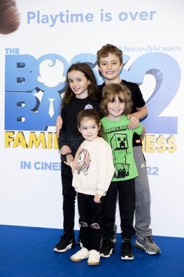 Eva Byrne (3) with Emily (9), James (9) and Ben Baaij (6) pictured at a special preview screening of The Boss Baby 2: Family Business at Odeon Point Square, Dublin. Picture Andres Poveda