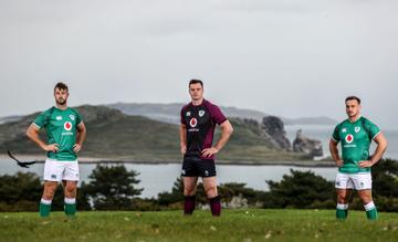 Canterbury Reveal New Ireland Rugby Jerseys For 2021/22 Season. Pictured at the launch of the new jerseys which are on sale now from Elverys.ie, in store and on Canterbury.com is James Ryan (centre), Ronan Kelleher (Right) and Caelan Doris (Left) 
Mandatory Credit ©INPHO/Dan Sheridan