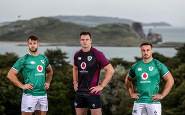 Canterbury Reveal New Ireland Rugby Jerseys For 2021/22 Season. Pictured at the launch of the new jerseys which are on sale now from Elverys.ie, in store and on Canterbury.com is James Ryan (centre), Ronan Kelleher (Right) and Caelan Doris (Left) 
Mandatory Credit ©INPHO/Dan Sheridan