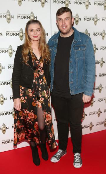 Amy Corcoran and Darren Conway pictured at the opening of the musical 'The Book of Mormon' at the Bord Gais Energy Theatre,Dublin.
Pic Brian McEvoy