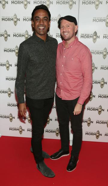 Clint Drieberg and David Mitchell  pictured at the opening of the musical 'The Book of Mormon' at the Bord Gais Energy Theatre,Dublin.
Pic Brian McEvoy